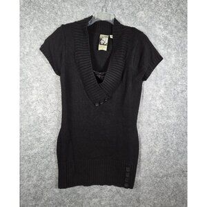 Extra Touch Women's Pullover Knit Sweater Tunic Short Sleeve Black Size 1X